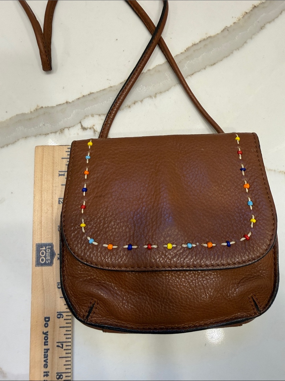 Fossil Brown Leather Crossbody with Multicolor Bead Accents - Picture 4 of 11